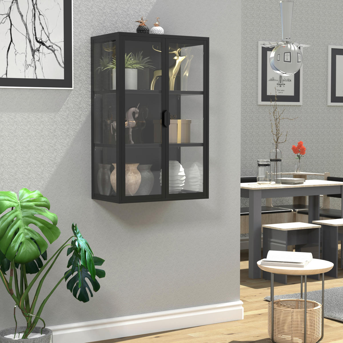 HÄNGEVITRINE in Schwarz  - Transparent/Schwarz, Design, Glas/Metall (60/95/35cm) - MID.YOU