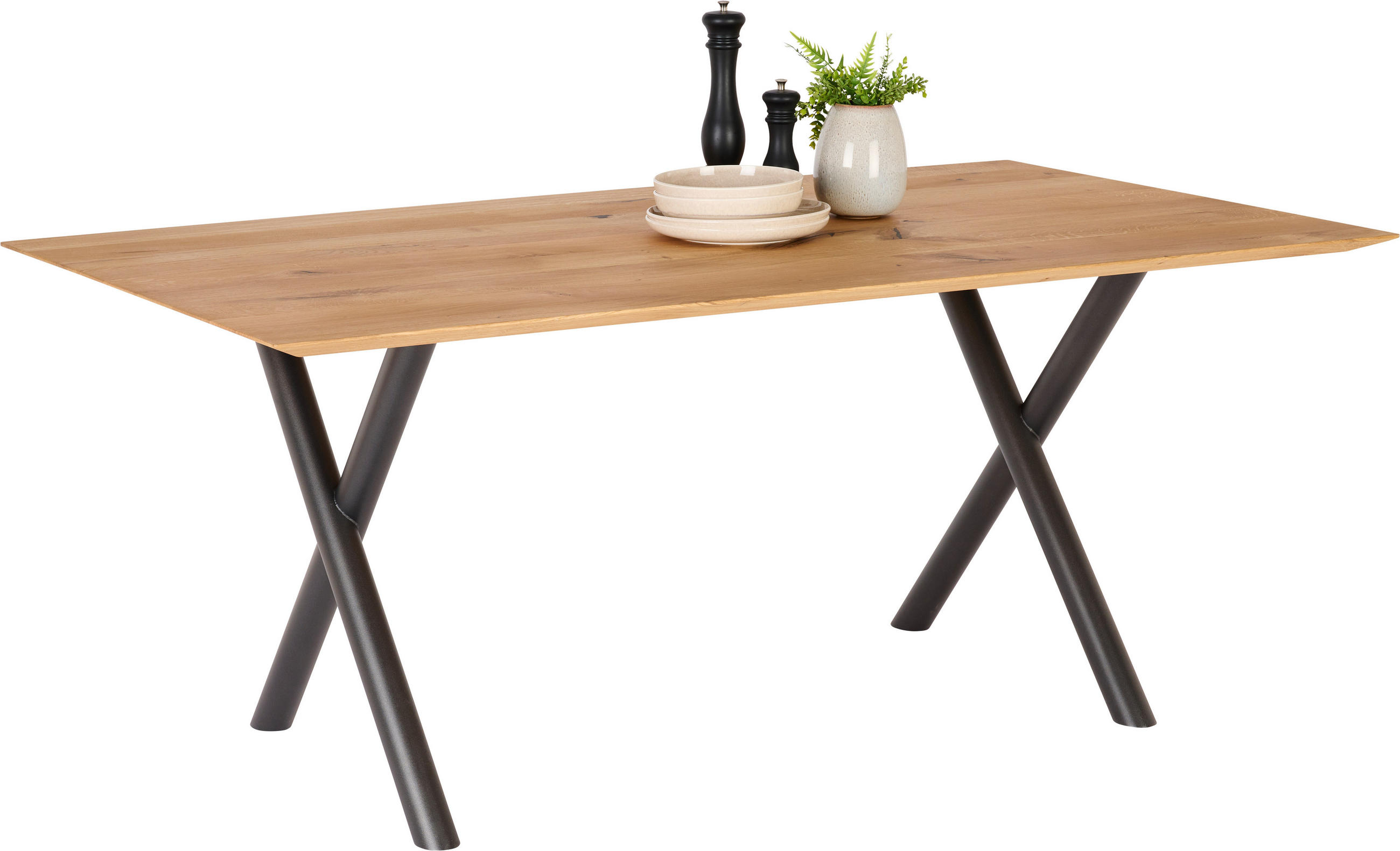 ESSTISCH Eiche massiv rechteckig Anthrazit, Eichefarben  - Eichefarben/Anthrazit, Design, Holz/Metall (180/100/75cm) - Bert Plantagie