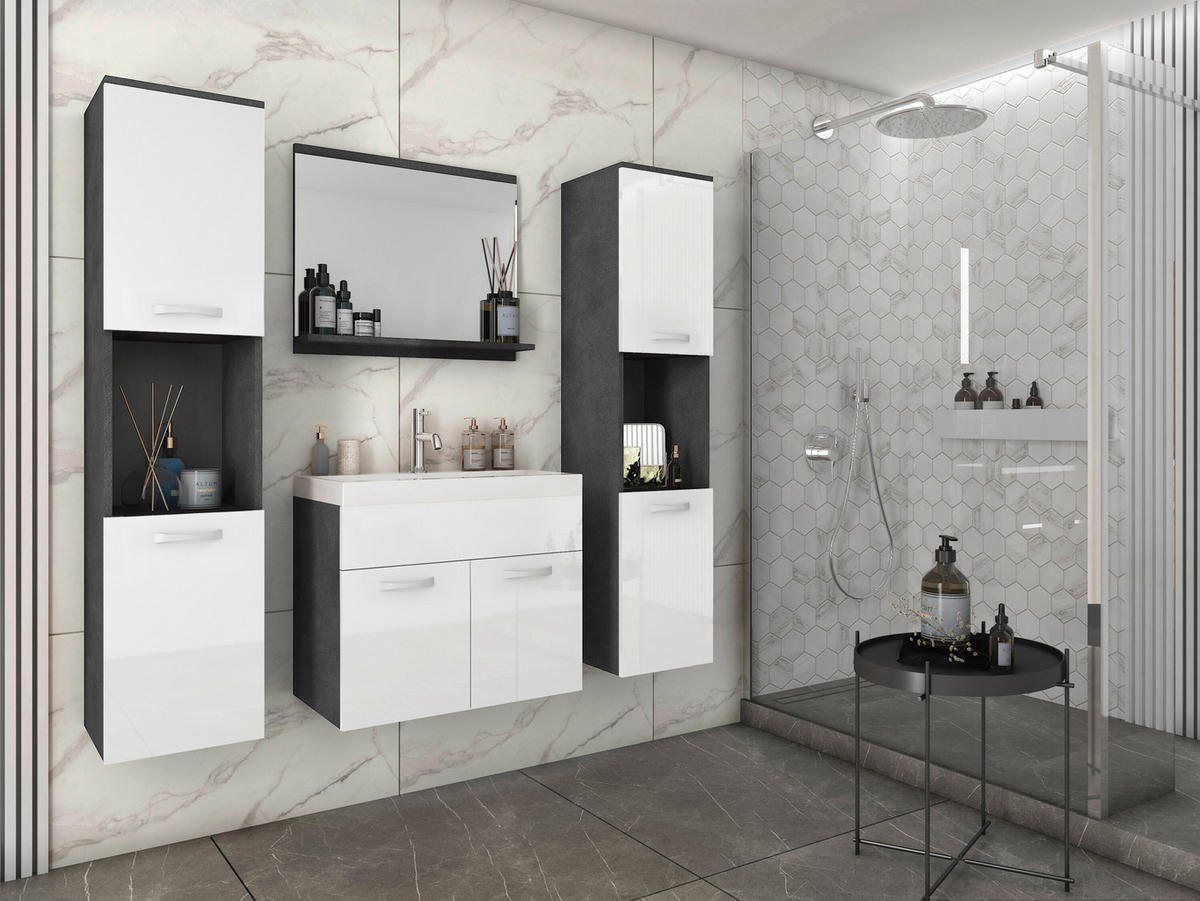 KOUPELNA antracitová, vysoce lesklá bílá  - bílá/antracitová, Lifestyle, kov/kompozitní dřevo (120cm) - P & B