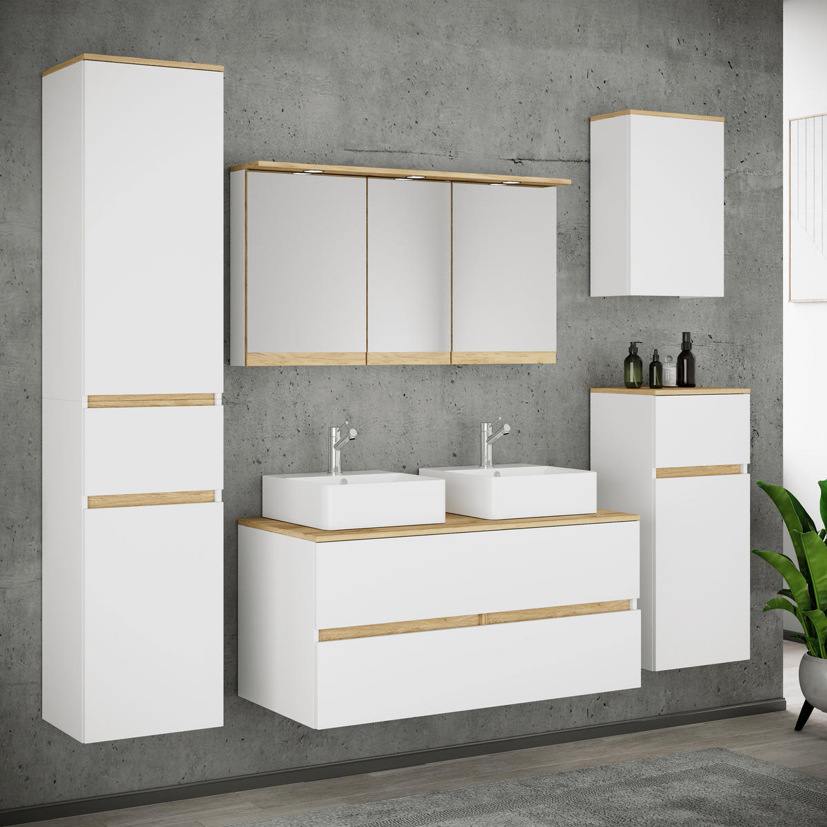 BADEZIMMER 7-teilig  in 191 cm  - Honigeiche/Weiß, Trend, Keramik/Holzwerkstoff (191cm) - MID.YOU