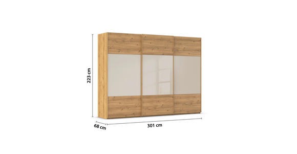 SCHWEBETÜRENSCHRANK  in Eichefarben, Champagner  - Champagner/Eichefarben, KONVENTIONELL, Glas/Holz (301/223/68cm) - Novel