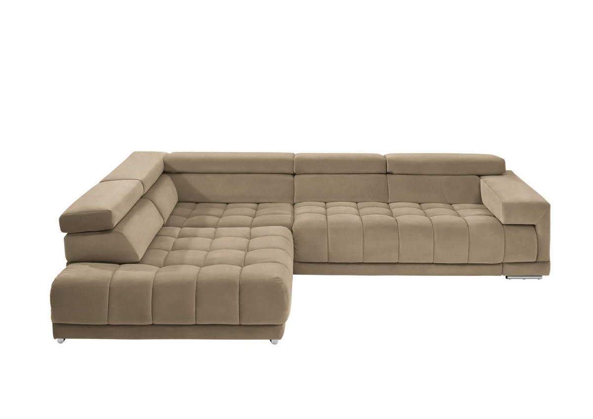 ECKSOFA in Mikrofaser Beigebraun  222/326 cm  - Chromfarben/Beigebraun, Design, Textil/Metall (222/326cm) - Beldomo Speed