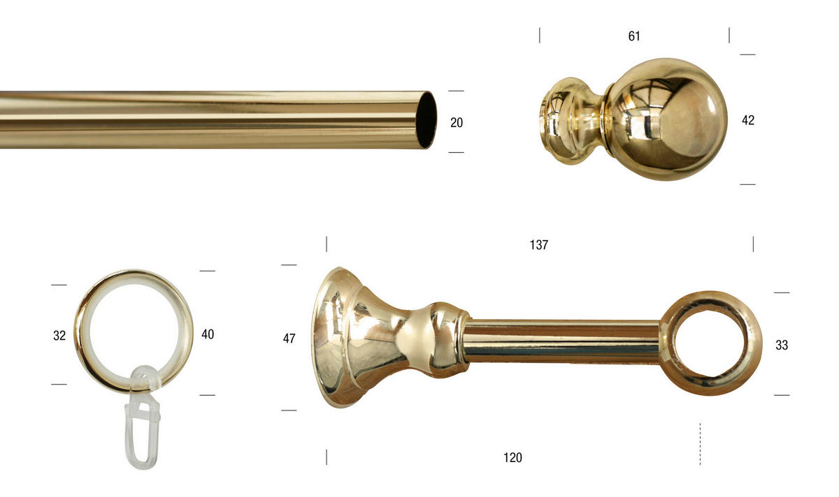 VORHANGSTANGE 185 cm  - Goldfarben, KONVENTIONELL, Metall (185cm)
