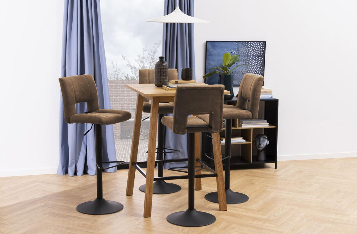 BARSKI STOL, svetlo rjava  - svetlo rjava/črna, Design, kovina/tekstil (41,5/94-115/52cm) - Hom`in