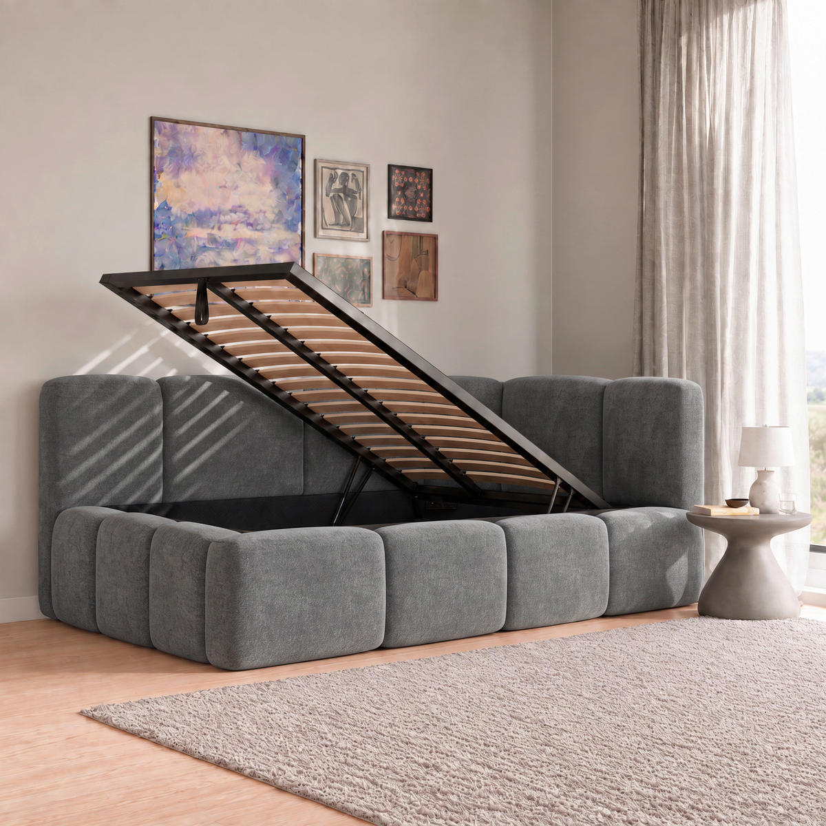 POLSTERBETT 140/200 cm,  in Anthrazit, Lattenrost, Bettkasten,  - Anthrazit/Schwarz, Design, Holz/Textil (140/200cm) - Chameo
