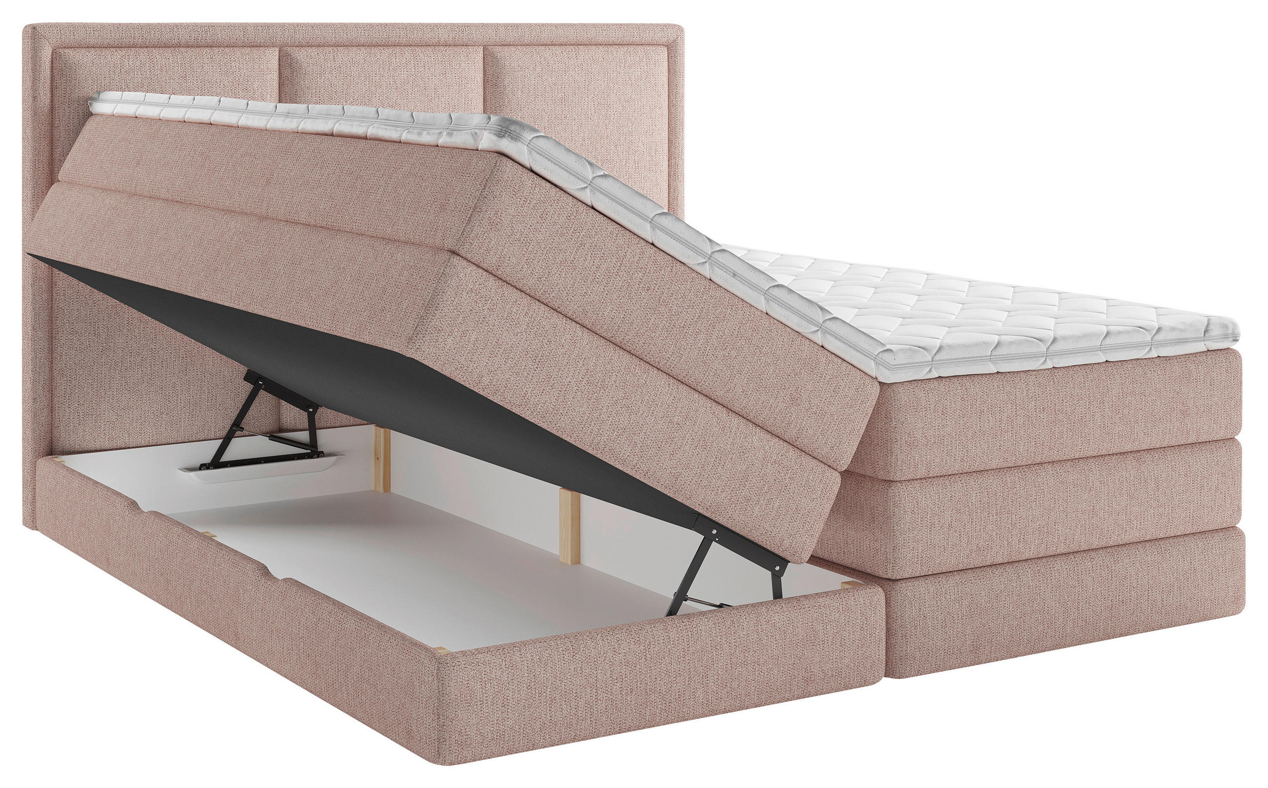 Thumbnail - Mid.you Boxspringbett, Rosa, Textil, H2 + H3, 7-Zonen, Höhe ca. 18 cm, 140x200 cm, Bettkasten, gepolstertes Kopfteil, To...