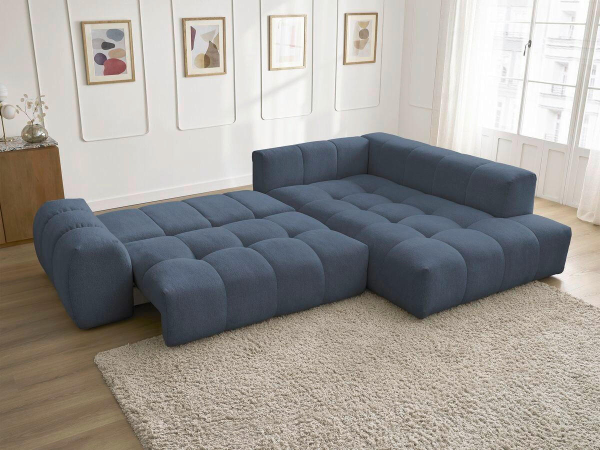 ECKSCHLAFSOFA EVEREST  mit Rücken echt, Armteil links, Armteil rechts Flachgewebe Dunkelblau  - Schwarz/Dunkelblau, MODERN, Kunststoff/Textil (320/212cm)