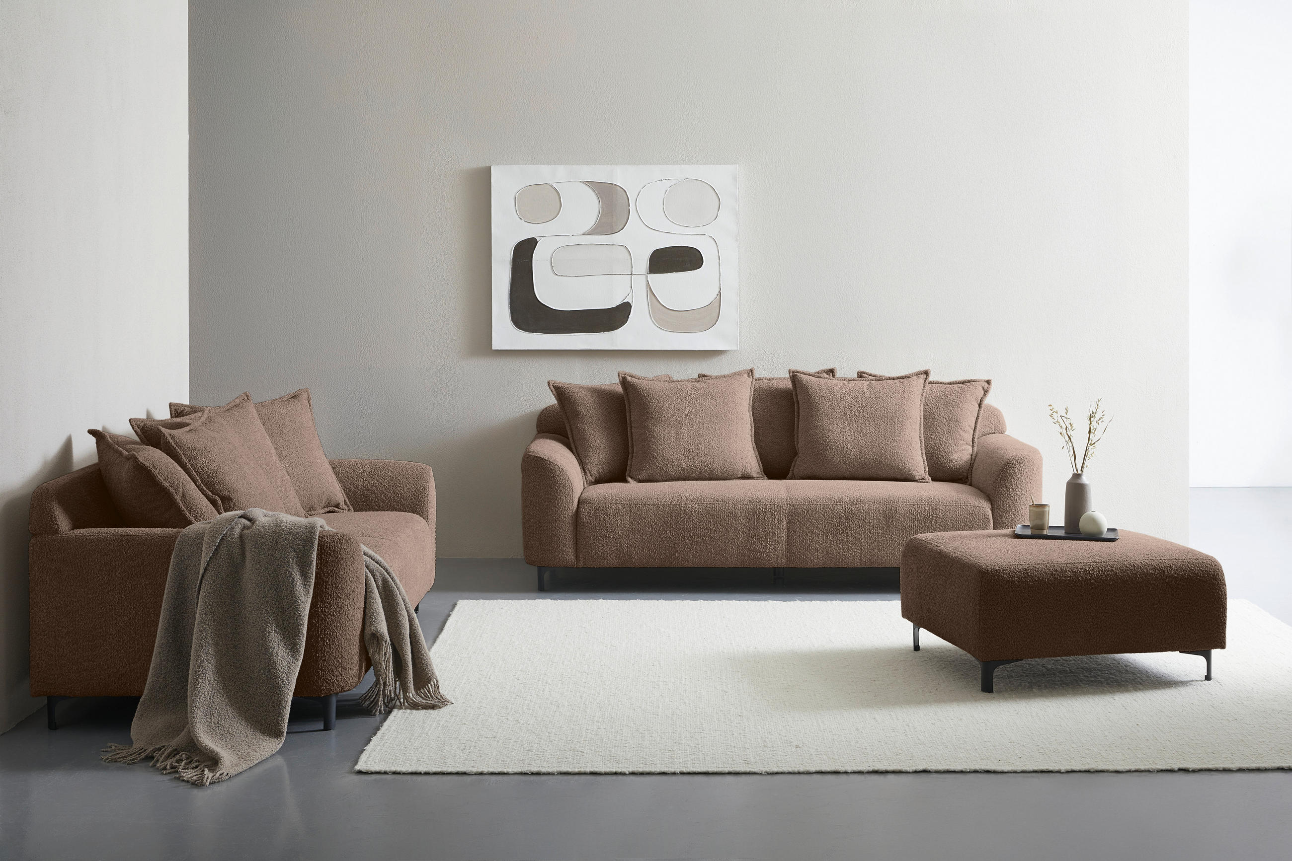 2,5-SITZER Chenille Taupe  - Taupe/Schwarz, KONVENTIONELL, Textil/Metall (200/84/99cm) - Carryhome