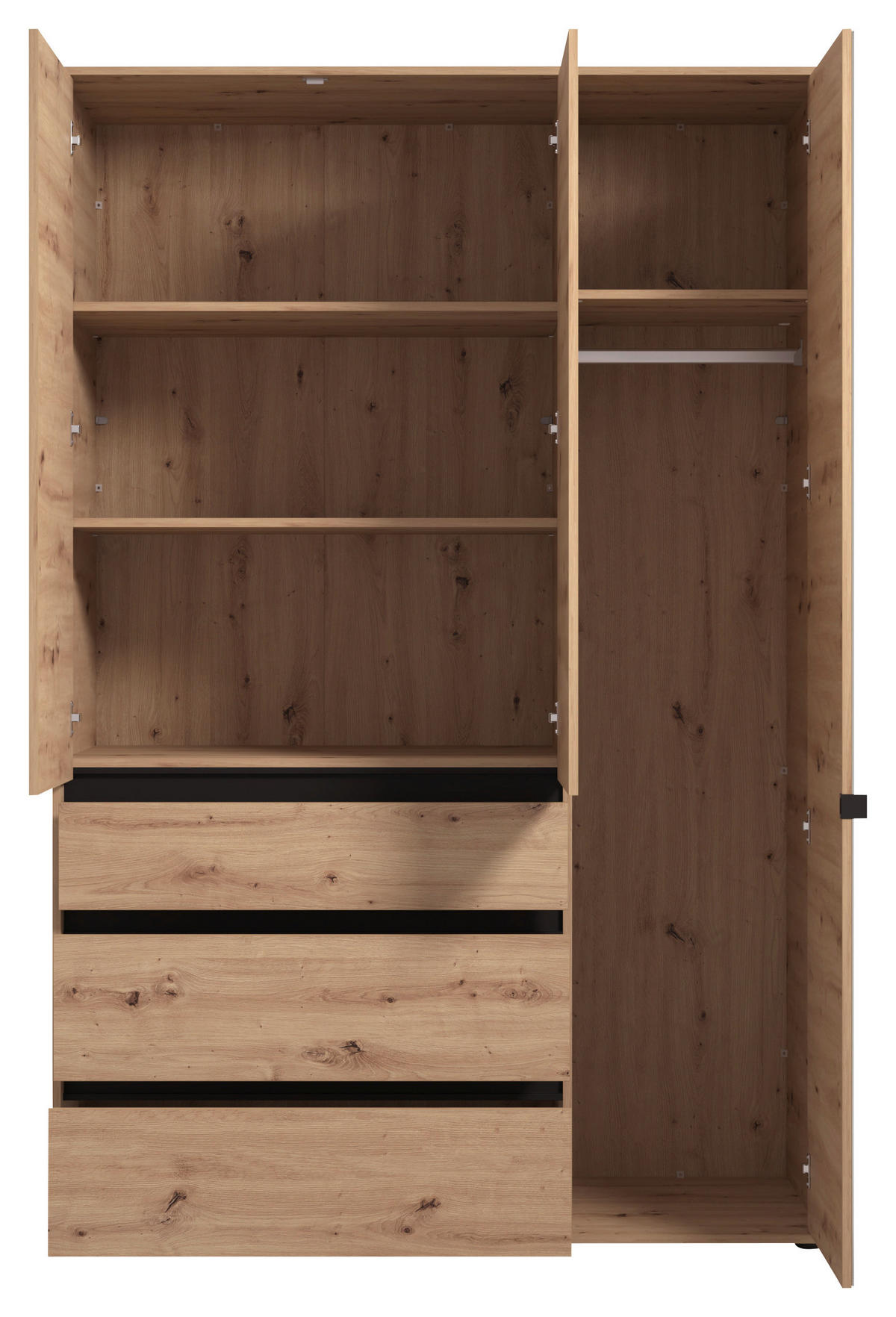 DREHTÜRENSCHRANK 4-türig Schwarz, Eiche Artisan  - Schwarz/Eiche Artisan, Basics, Glas/Holzwerkstoff (138/210,5/54,5cm) - Xora