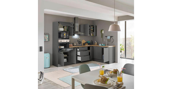 ECKKÜCHE 280/175 cm  in Graphitfarben  - Schwarz/Graphitfarben, Basics, Holzwerkstoff/Metall (280/175cm) - Xora