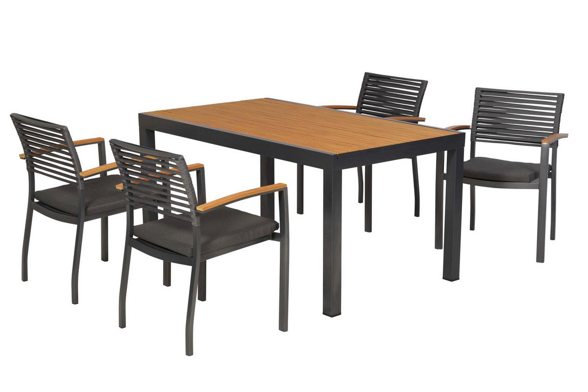 GARTENTISCHGRUPPE beschichtet Aluminium  - Graphitfarben/Grau, KONVENTIONELL, Kunststoff/Textil - Gardenson