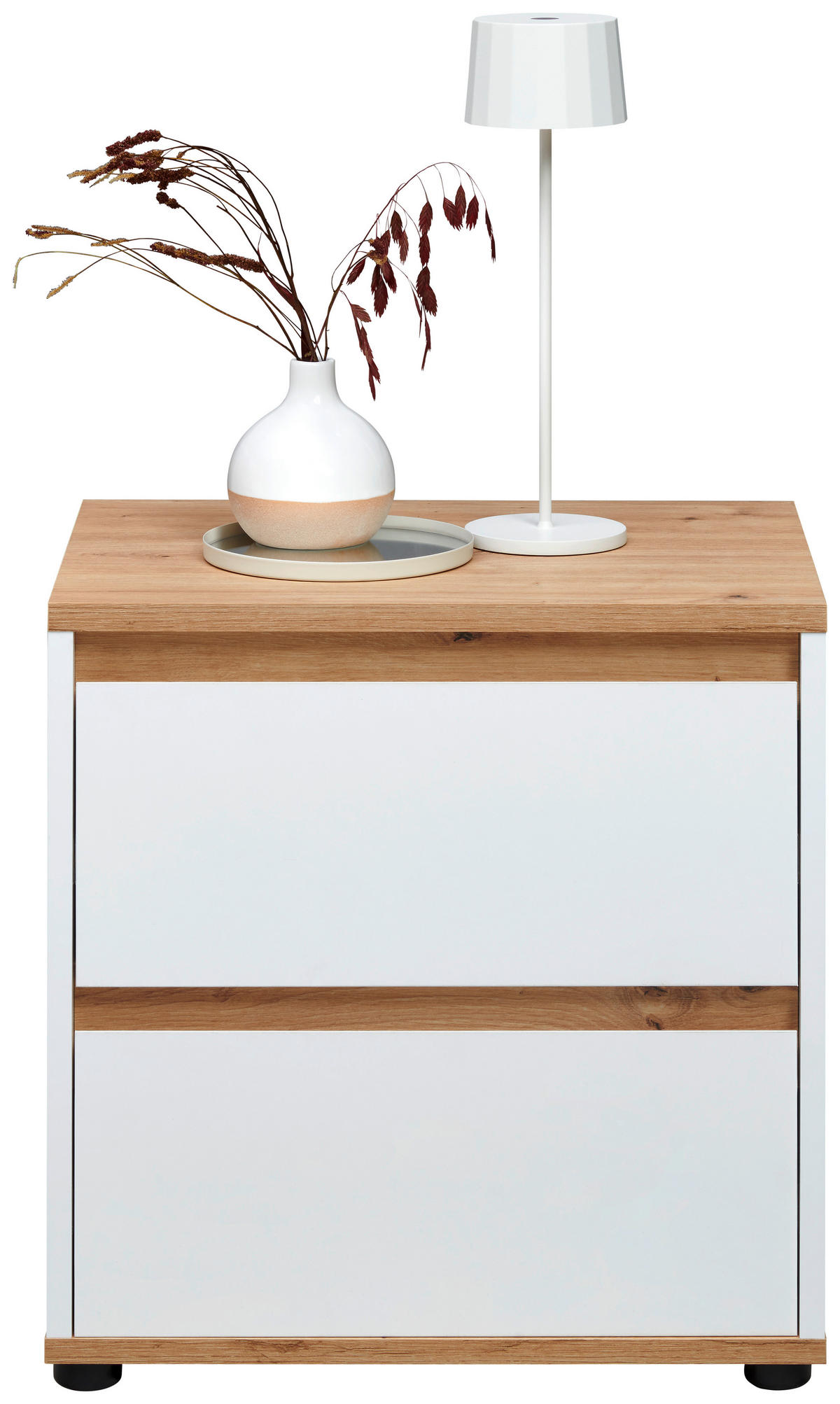NOČNA OMARICA, bela, hrast artisan  - bela/hrast artisan, Moderno, leseni material (50/50/38cm) - Carryhome