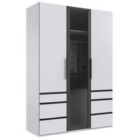KLEIDERSCHRANK 150/216/58 cm,  in Weiß, Grau, 3-türig  - Schwarz/Weiß, Design, Glas/Holzwerkstoff (150/216/58cm) - Hom`in