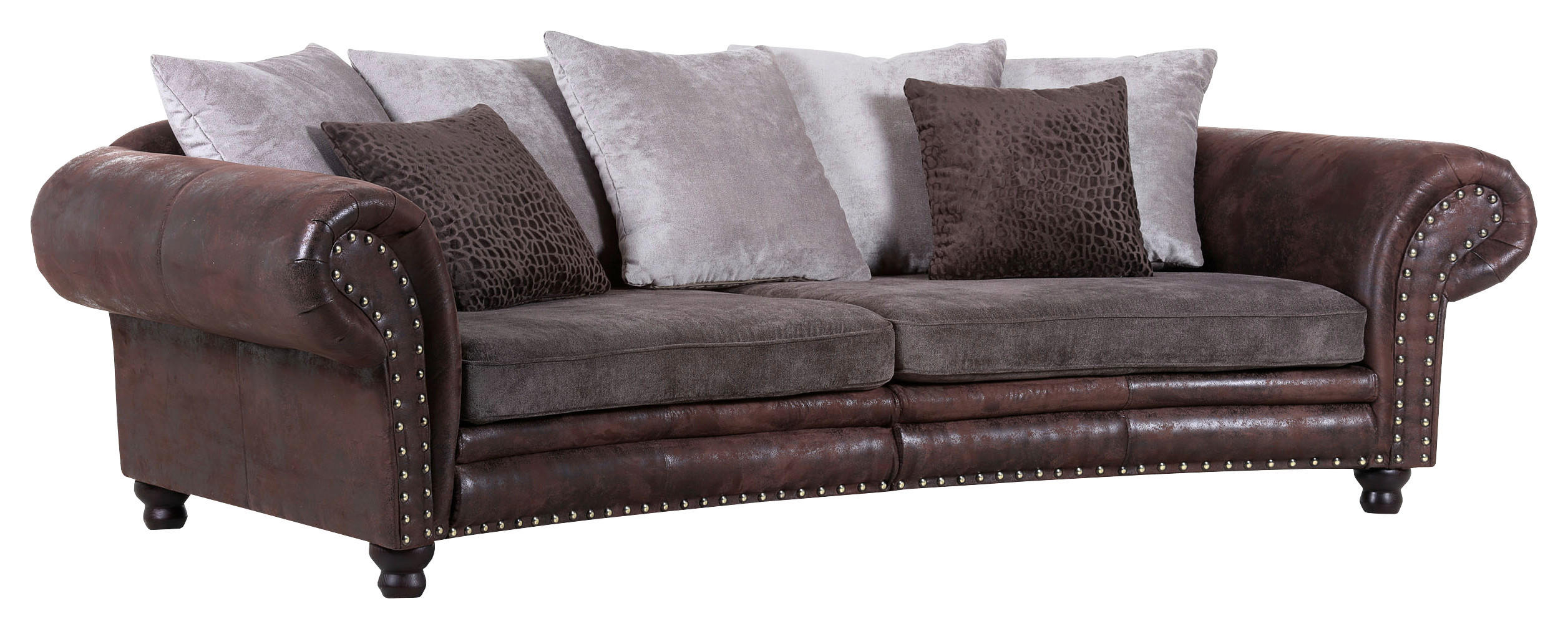 MEGA SOFFA i vävt tyg, läderimitation mörkbrun, ljusgrå  - ljusgrå/mörkbrun, Romantik / Lanthus, trä/textil (276/81/140cm) - Landscape