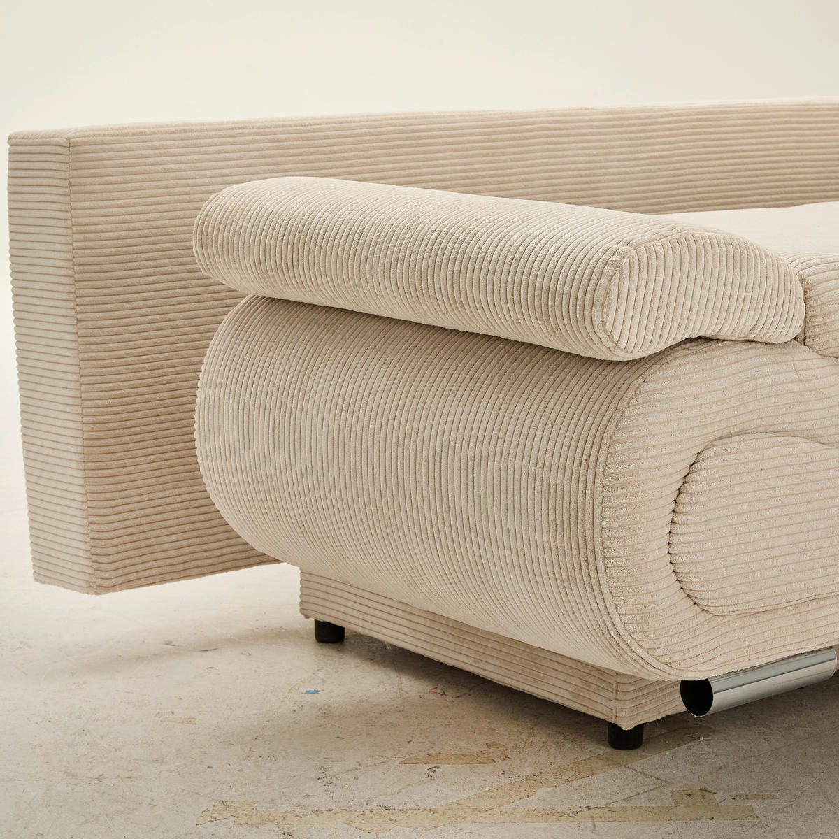 SCHLAFSOFA  mit Bettfunktion erhältlich Cord Hellgrau, Beige  - Chromfarben/Beige, Design, Textil/Metall (200/78/90cm) - Venda