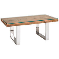 COUCHTISCH Altholz vollmassiv Klarglas 110/60/42 cm rechteckig Naturfarben  - Naturfarben, Design, Glas/Holz (110/60/42cm) - Livetastic