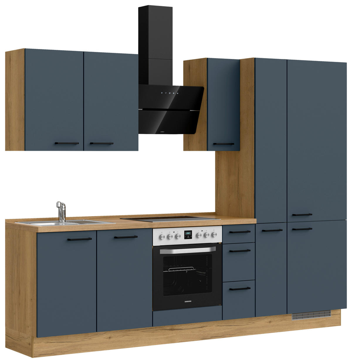 KÜCHENBLOCK Easytouch 270 cm  in Eichefarben, Dunkelblau  - Eichefarben/Schwarz, MODERN, Holzwerkstoff/Metall (270cm) - Nobilia