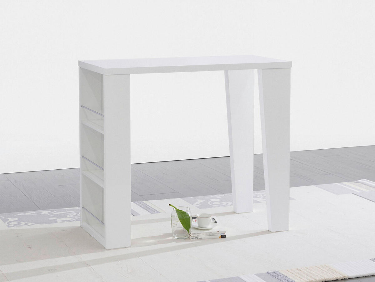 Bartisch Lyon 120x107x60 cm rechteckig Weiß Hochglanz  - Weiß Hochglanz, KONVENTIONELL, Holzwerkstoff/Metall (120/107/60cm)