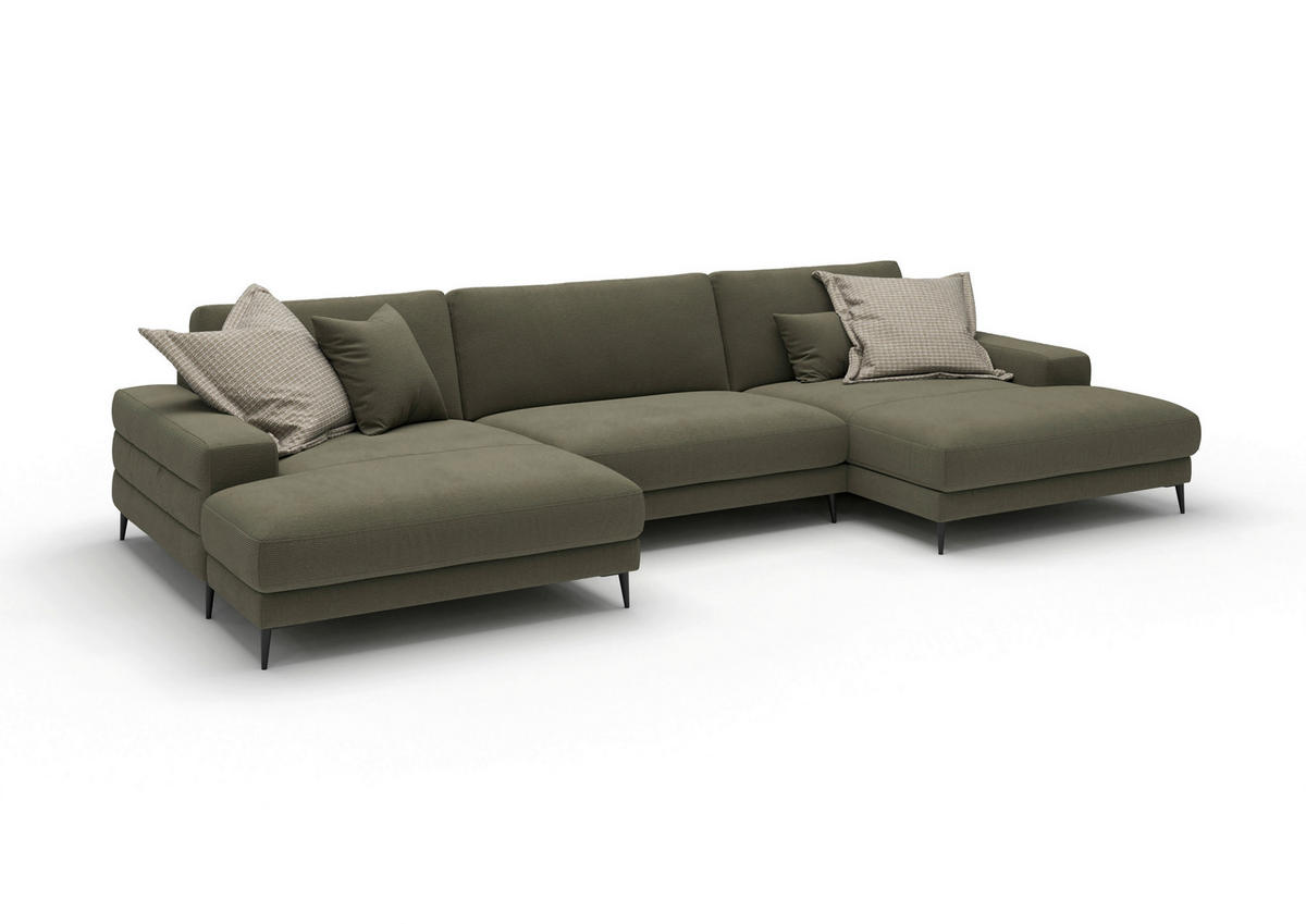 WOHNLANDSCHAFT Badia Base Olivgrün Feincord  - Schwarz/Olivgrün, Design, Textil/Metall (177/376/177cm) - Dieter Knoll