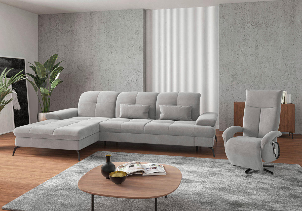 ECKSOFA Silberfarben Flachgewebe  - Silberfarben/Schwarz, KONVENTIONELL, Textil/Metall (185/279cm) - Sit & More