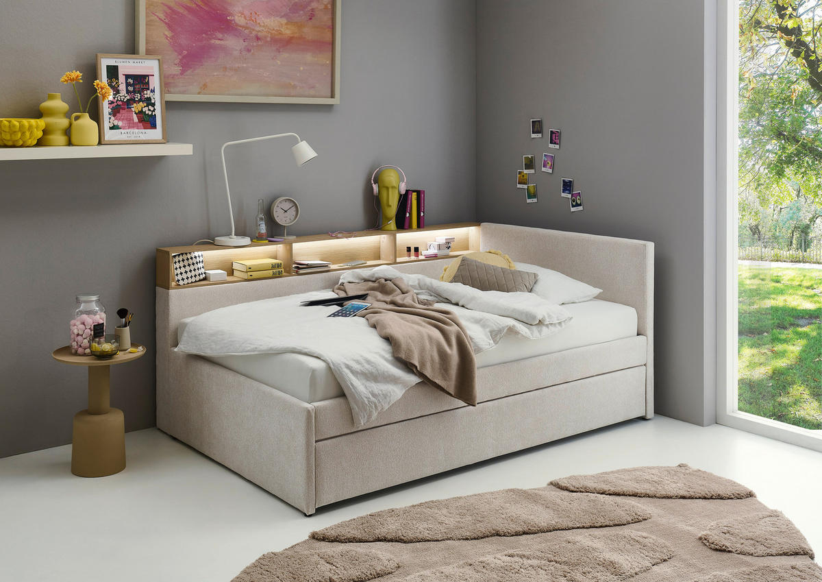 STAURAUMBETT 120/200 cm  in Sandfarben, Beige  - Sandfarben/Beige, MODERN, Holz/Holzwerkstoff (120/200cm) - Stylife