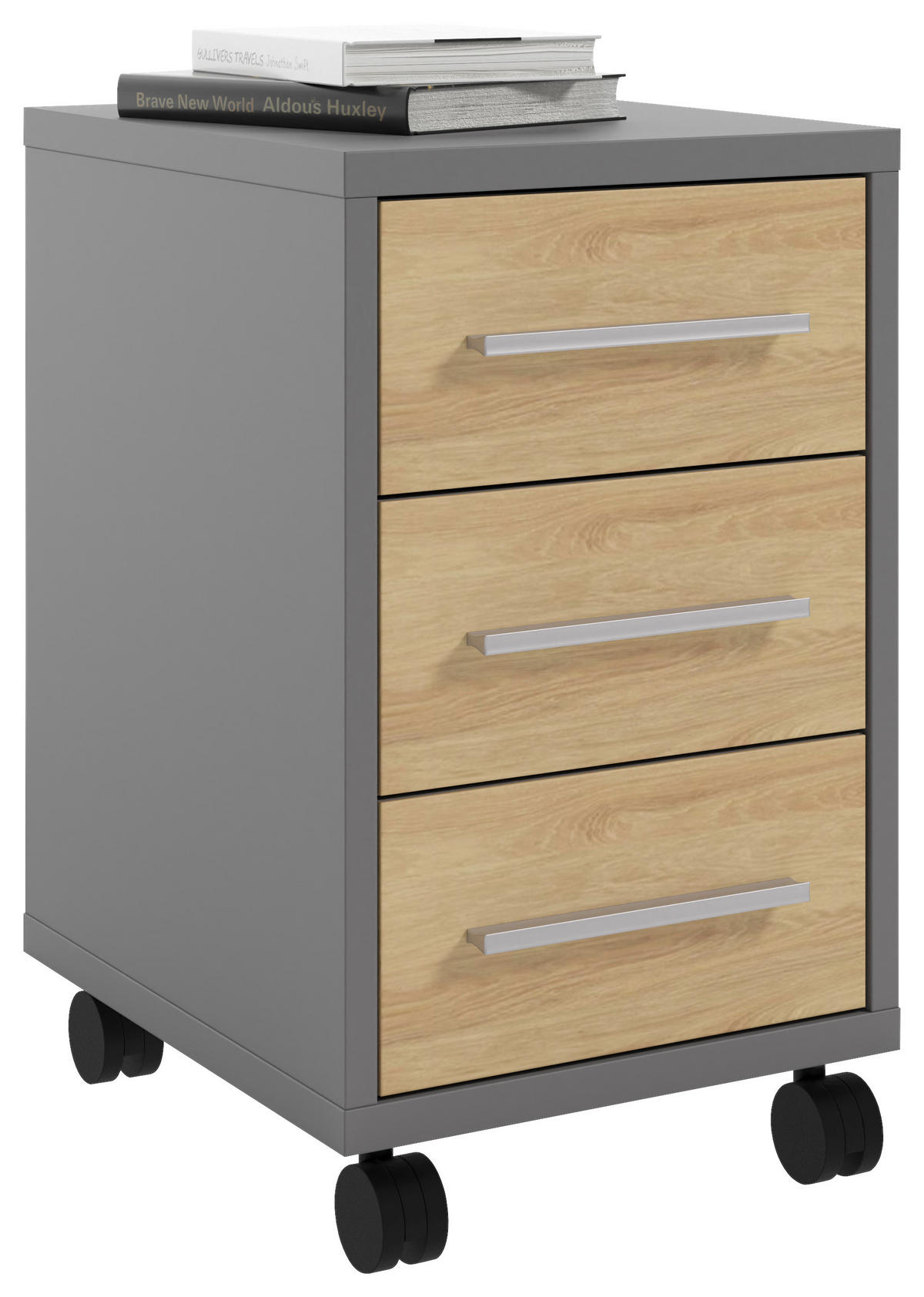 ROLLCONTAINER Eiche Hickory, Dunkelgrau  - Dunkelgrau/Alufarben, MODERN, Holzwerkstoff/Metall (41,6/68,6/50,2cm)