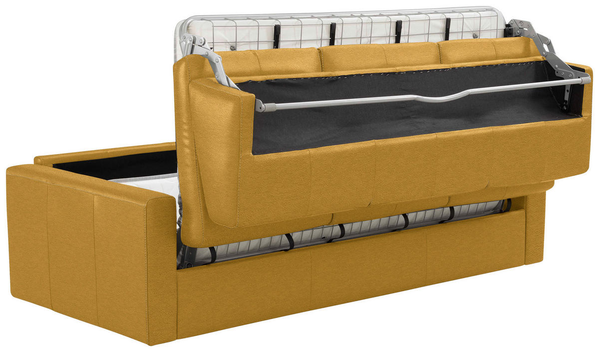 SCHLAFSOFA Bard in Echtleder Currygelb  - Currygelb/Schwarz, KONVENTIONELL, Leder/Kunststoff (206/81/96cm) - Novel