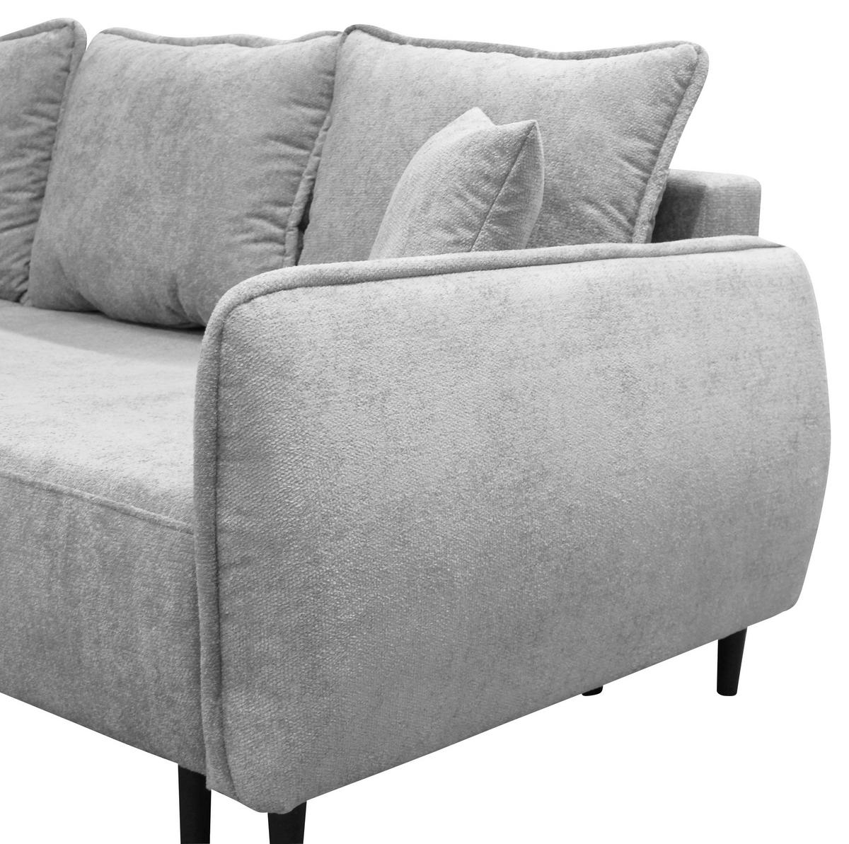 ECKSOFA MURANO Hellgrau Chenille Zierkissen, Rückenkissen, Bettkasten  - Hellgrau/Schwarz, Design, Holz/Textil (167/242cm) - MID.YOU