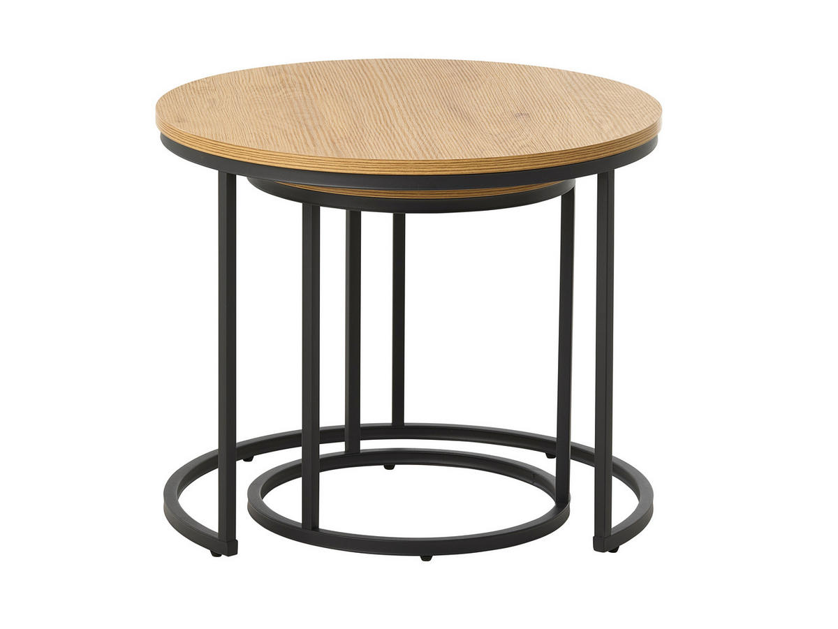 BEISTELLTISCHSET rund Eichefarben  - Eichefarben/Schwarz, Basics, Holzwerkstoff/Metall (40-60/40-60/45-50cm) - Xora