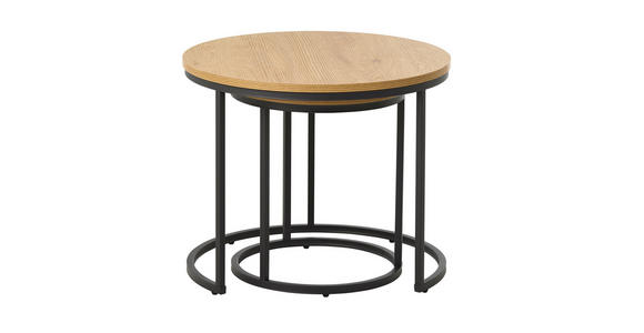 BEISTELLTISCHSET rund Eichefarben - Eichefarben/Schwarz, Basics, Holzwerkstoff/Metall (40-60/40-60/45-50cm) - Xora