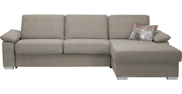 ECKSOFA in Flachgewebe Graubraun - Chromfarben/Graubraun, KONVENTIONELL, Textil/Metall (285/176cm) - Novel