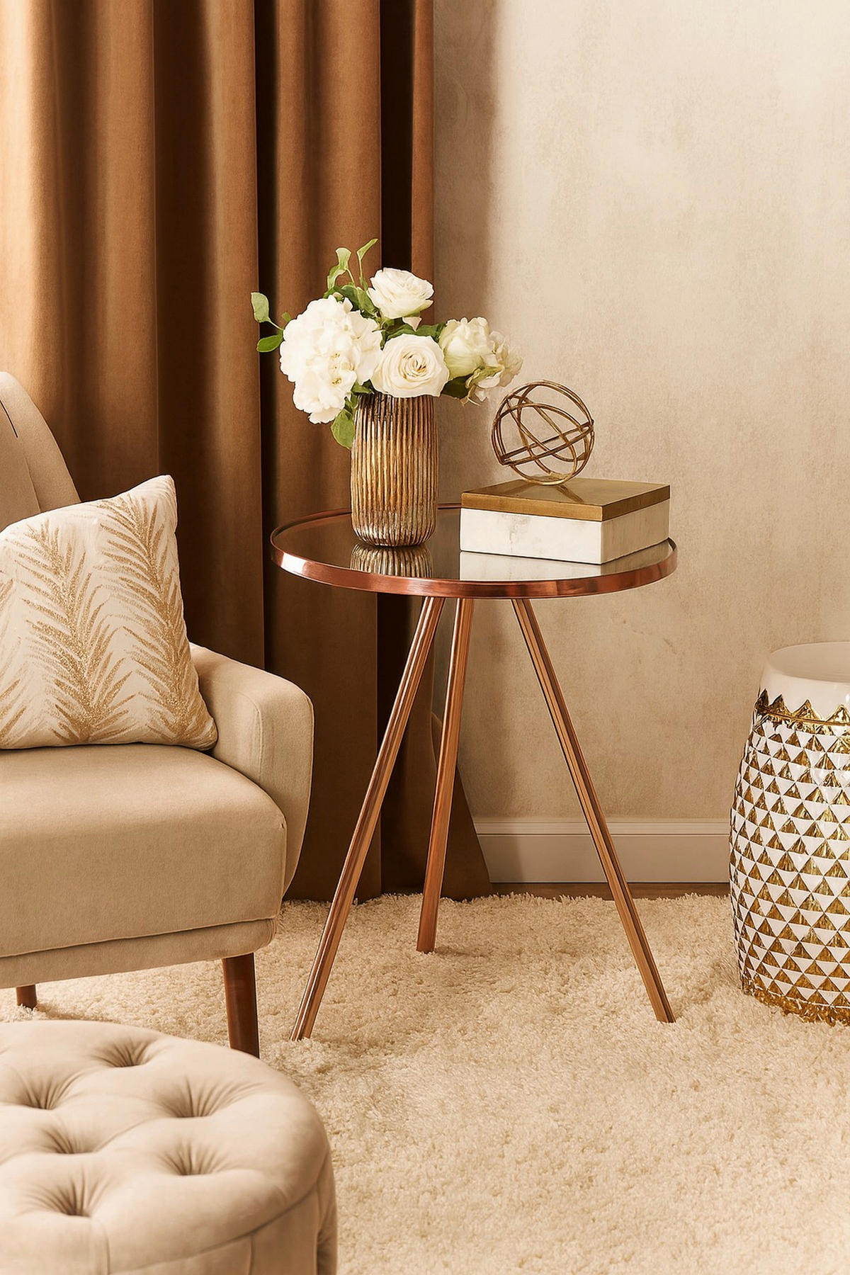 BEISTELLTISCH 42/42/40 cm Kupferfarben rund  - Kupferfarben, Design, Glas/Metall (42/42/40cm) - MID.YOU