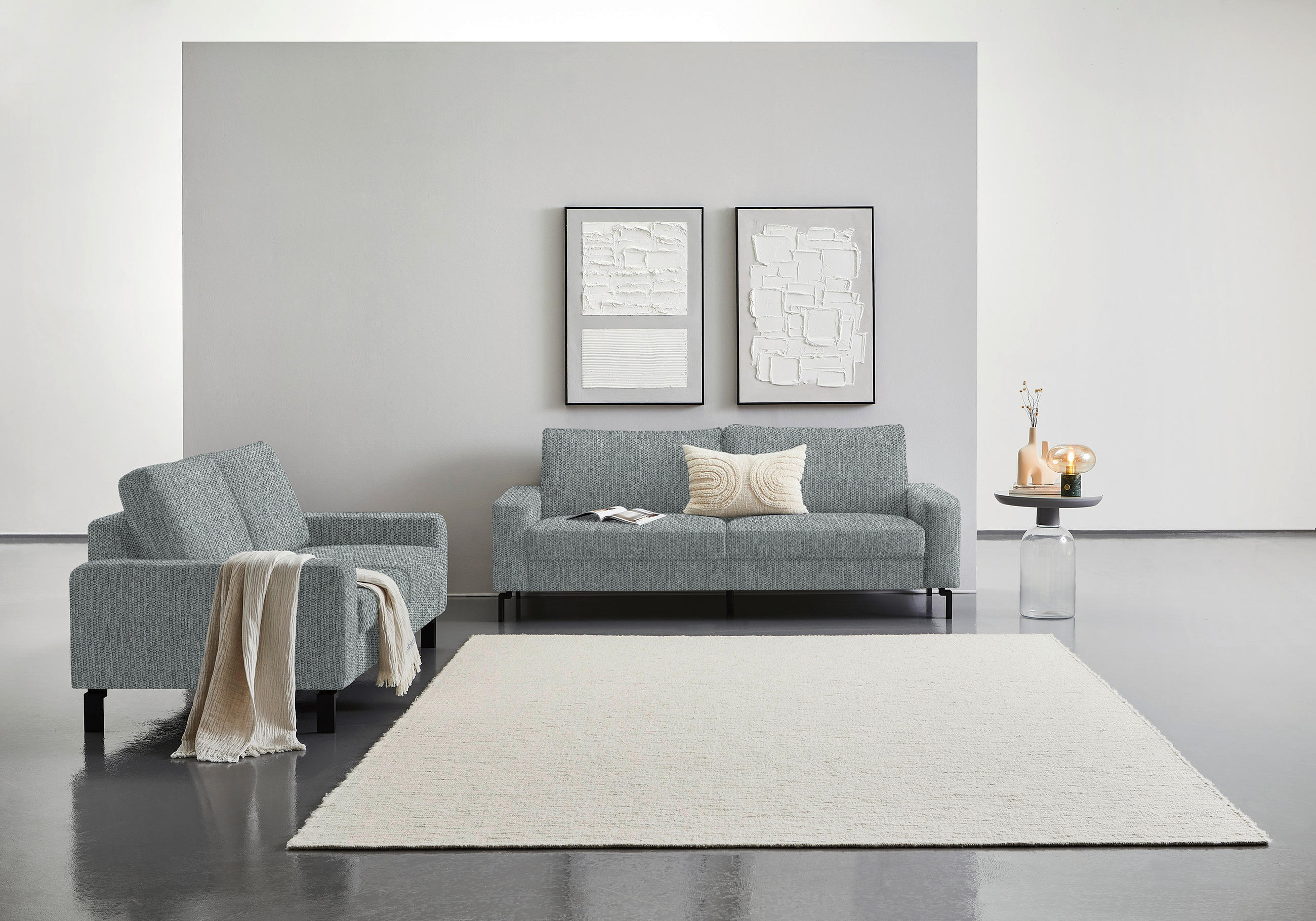 3-SITZER-SOFA in Flachgewebe Grau  - Schwarz/Grau, Design, Textil/Metall (218/86/97cm) - Hom`in