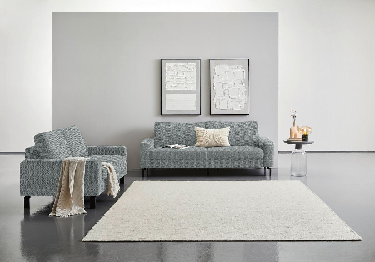 3-SITZER-SOFA in Flachgewebe Grau  - Schwarz/Grau, Design, Textil/Metall (218/86/97cm) - Hom`in