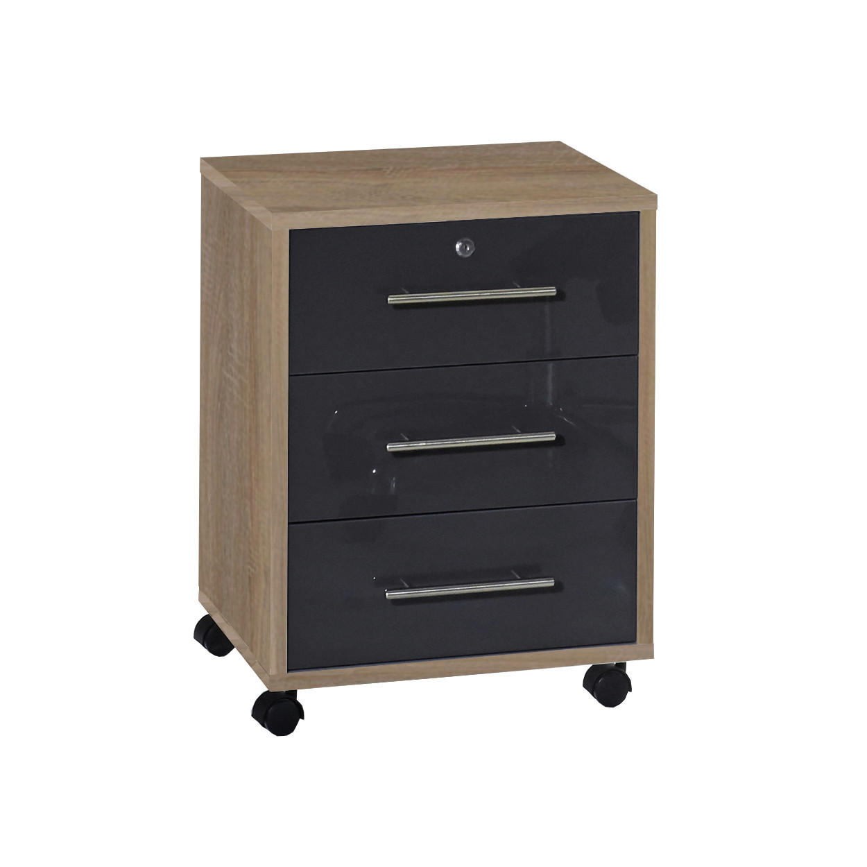 ROLLCONTAINER Sonoma Eiche, Anthrazit Hochglanz  - Edelstahlfarben/Anthrazit Hochglanz, MODERN, Holzwerkstoff/Kunststoff (44/58/40cm) - MID.YOU