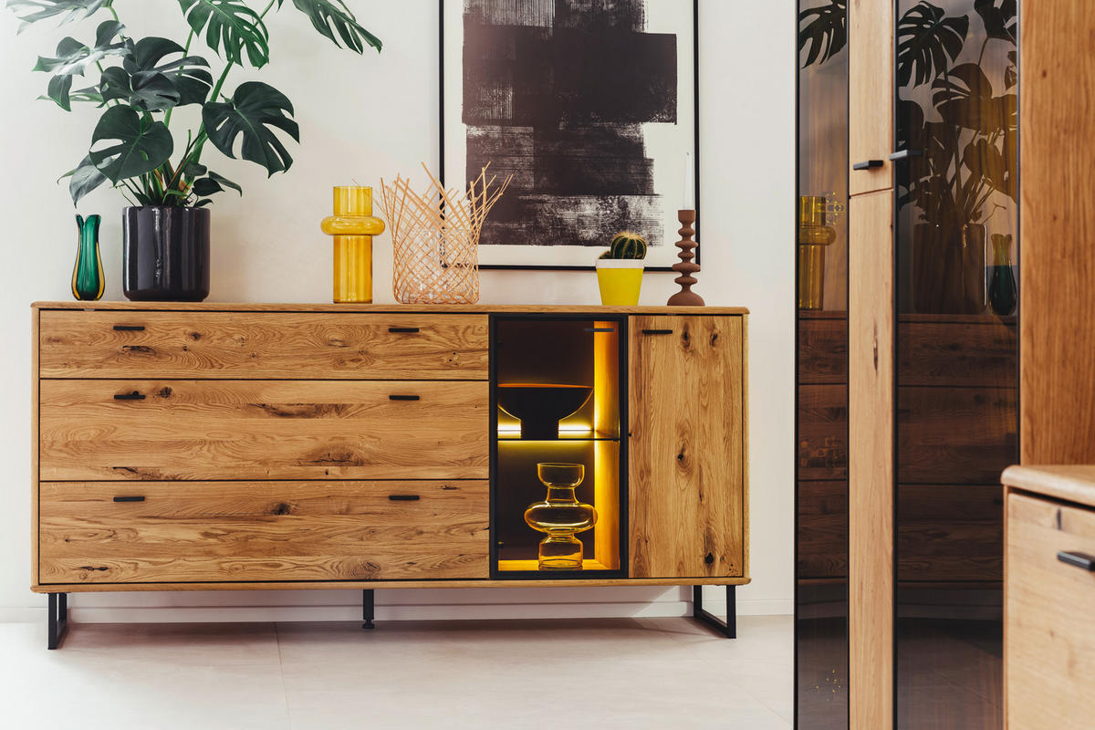 SIDEBOARD 179/85/44 cm  in Wildeiche  - Wildeiche/Anthrazit, Design, Glas/Holz (179/85/44cm) - MID.YOU