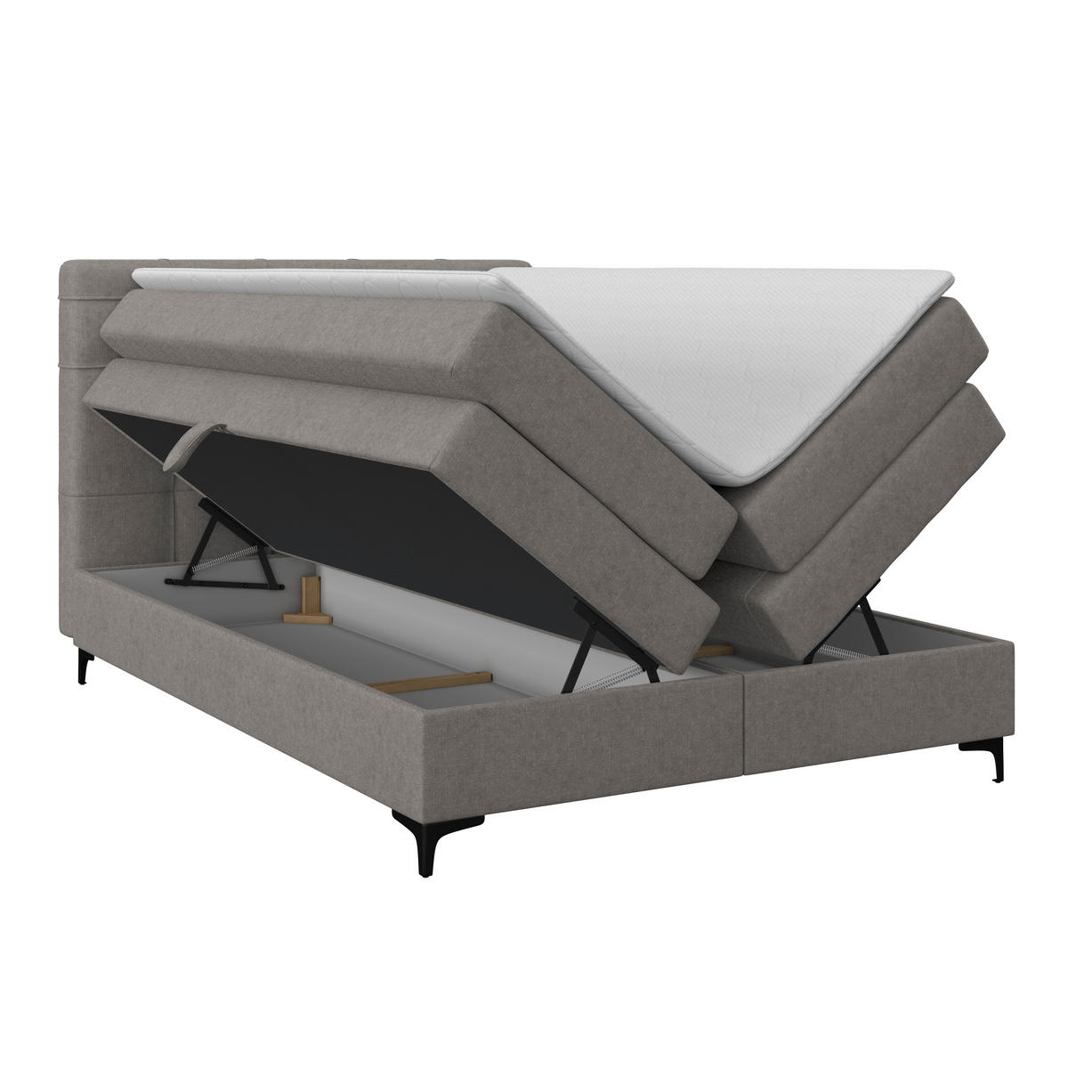BOXSPRINGBETT 140/200 cm,  in Taupe, H3 = fest  - Taupe/Schwarz, KONVENTIONELL, Kunststoff/Textil (140/200cm)