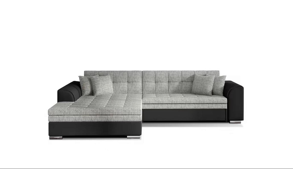 ECKSOFA in Webstoff Grau, Schwarz  194/296 cm  - Chromfarben/Schwarz, Design, Kunststoff/Textil (194/296cm) - MID.YOU