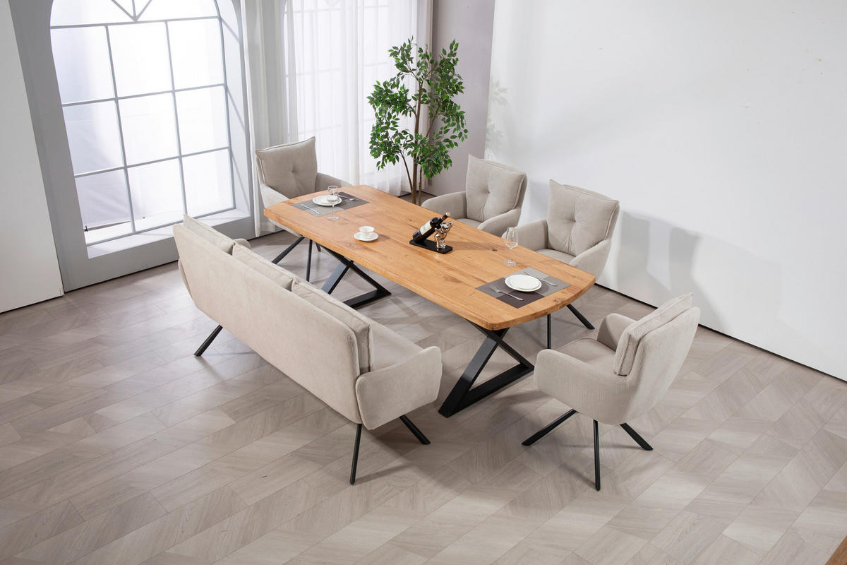 SITZBANK 180/93/67 cm Cord Beige Metall  - Beige/Schwarz, Design, Textil/Metall (180/93/67cm) - Novel
