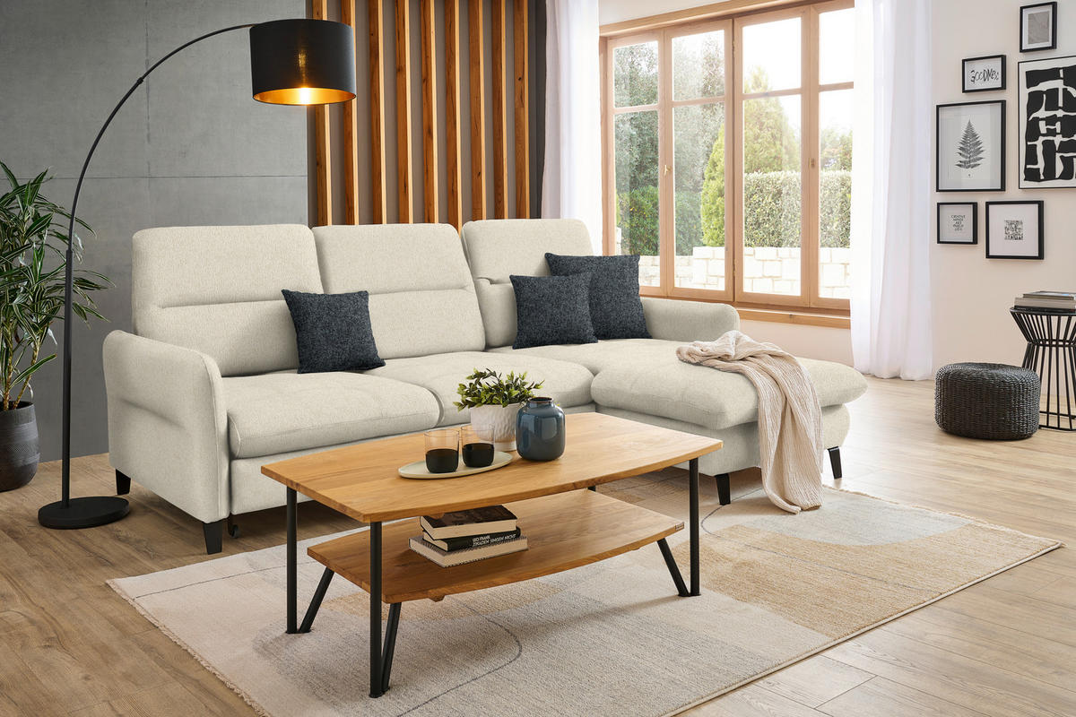 ECKSOFA Creme Chenille  - Creme/Schwarz, KONVENTIONELL, Textil/Metall (254/190cm) - Livetastic