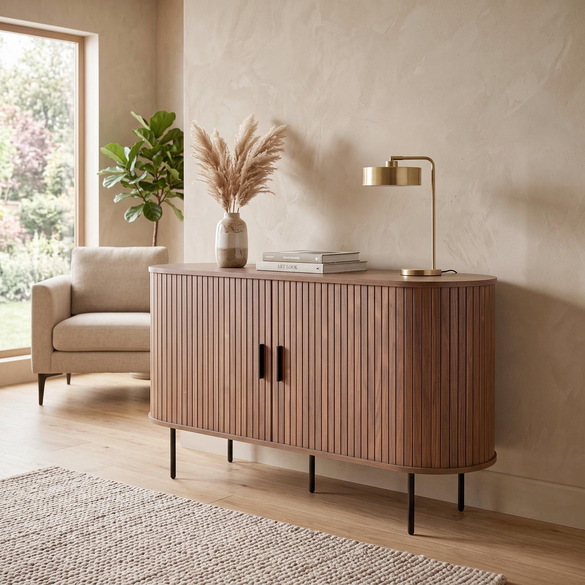 SIDEBOARD  140/76/40 cm  - Walnussfarben/Schwarz, Design, Holzwerkstoff/Metall (140/76/40cm) - Livetastic