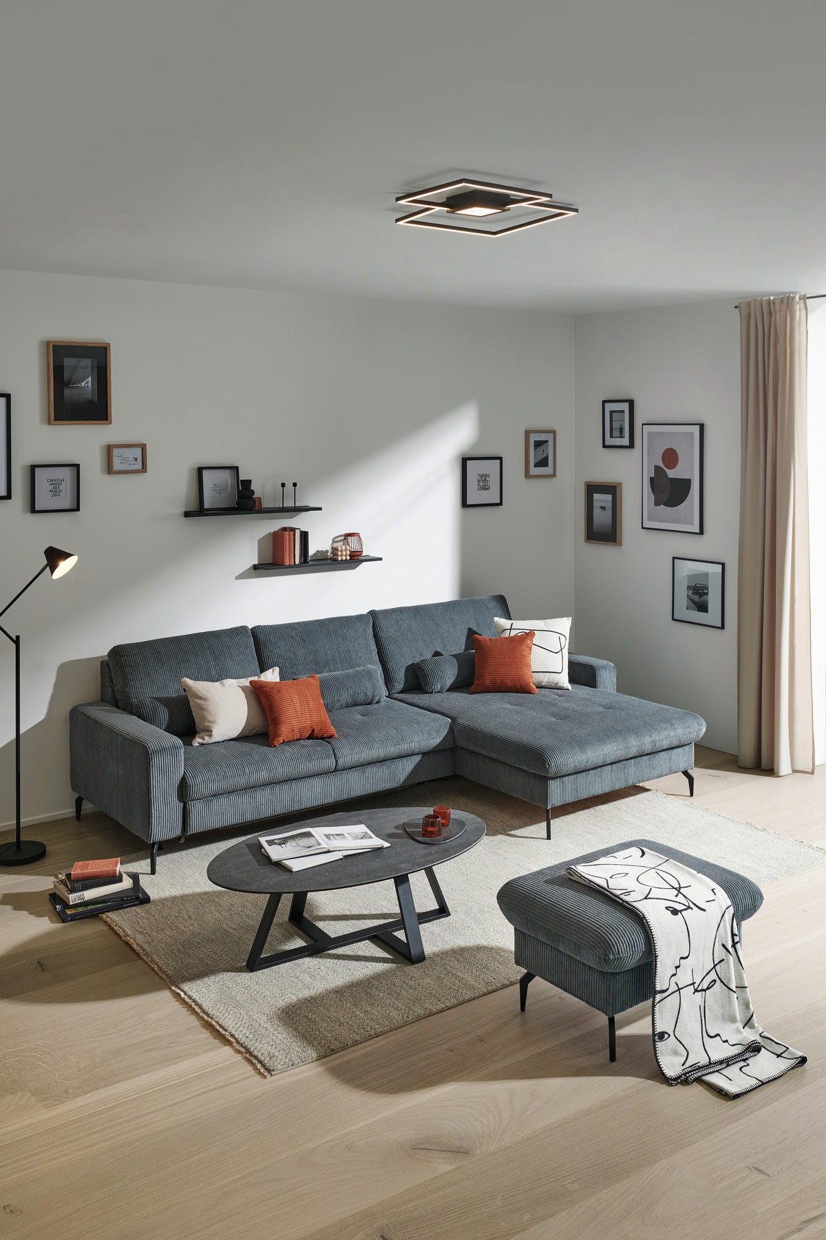 ECKSOFA in Cord Graphitfarben  - Schwarz/Graphitfarben, Design, Textil/Metall (302/180cm) - Venda