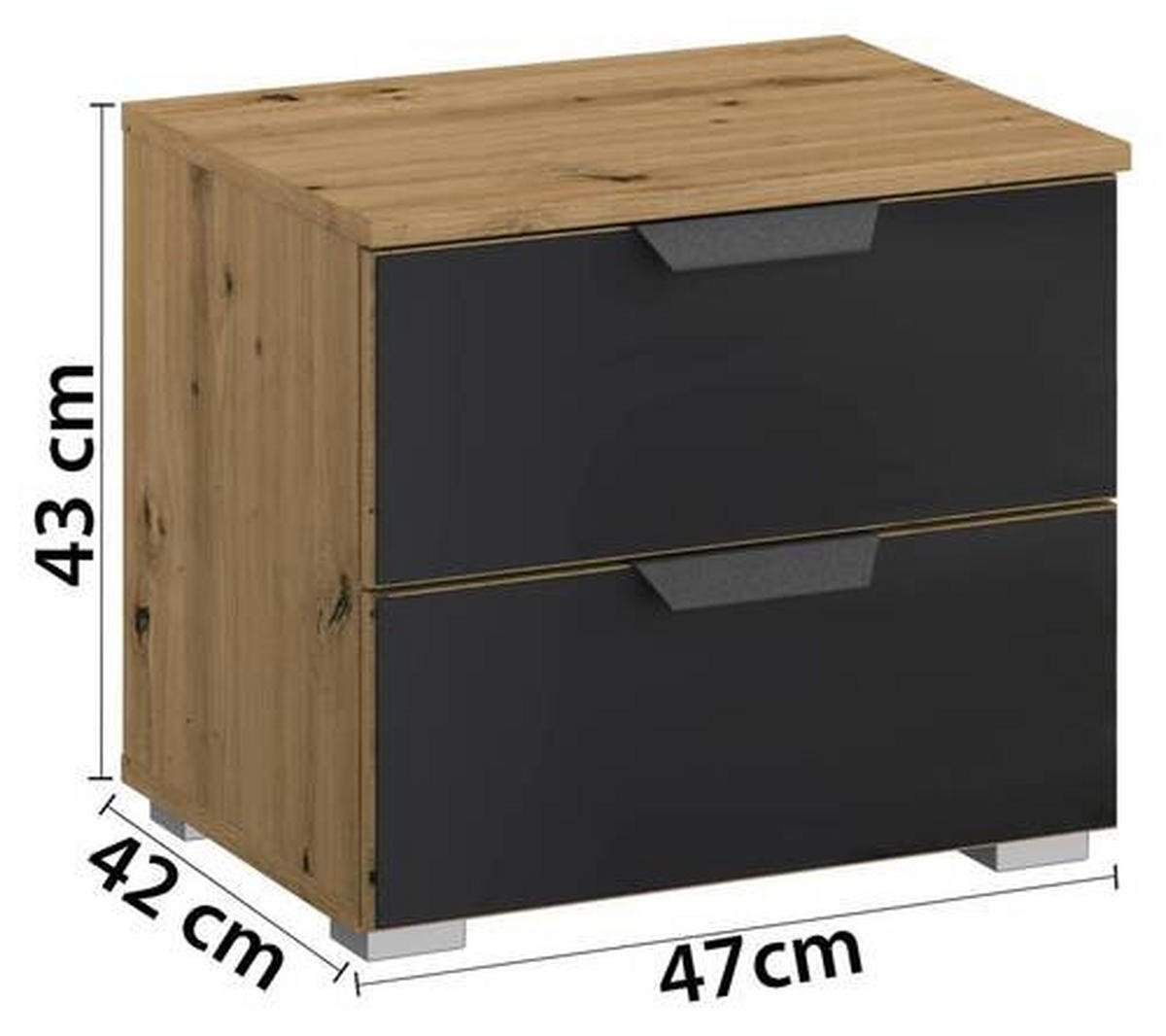 NACHTKÄSTCHEN 47/43/42 cm  in Anthrazit, Eiche Artisan  - Champagner/Anthrazit, Modern, Glas/Holzwerkstoff (47/43/42cm) - Rauch Möbel