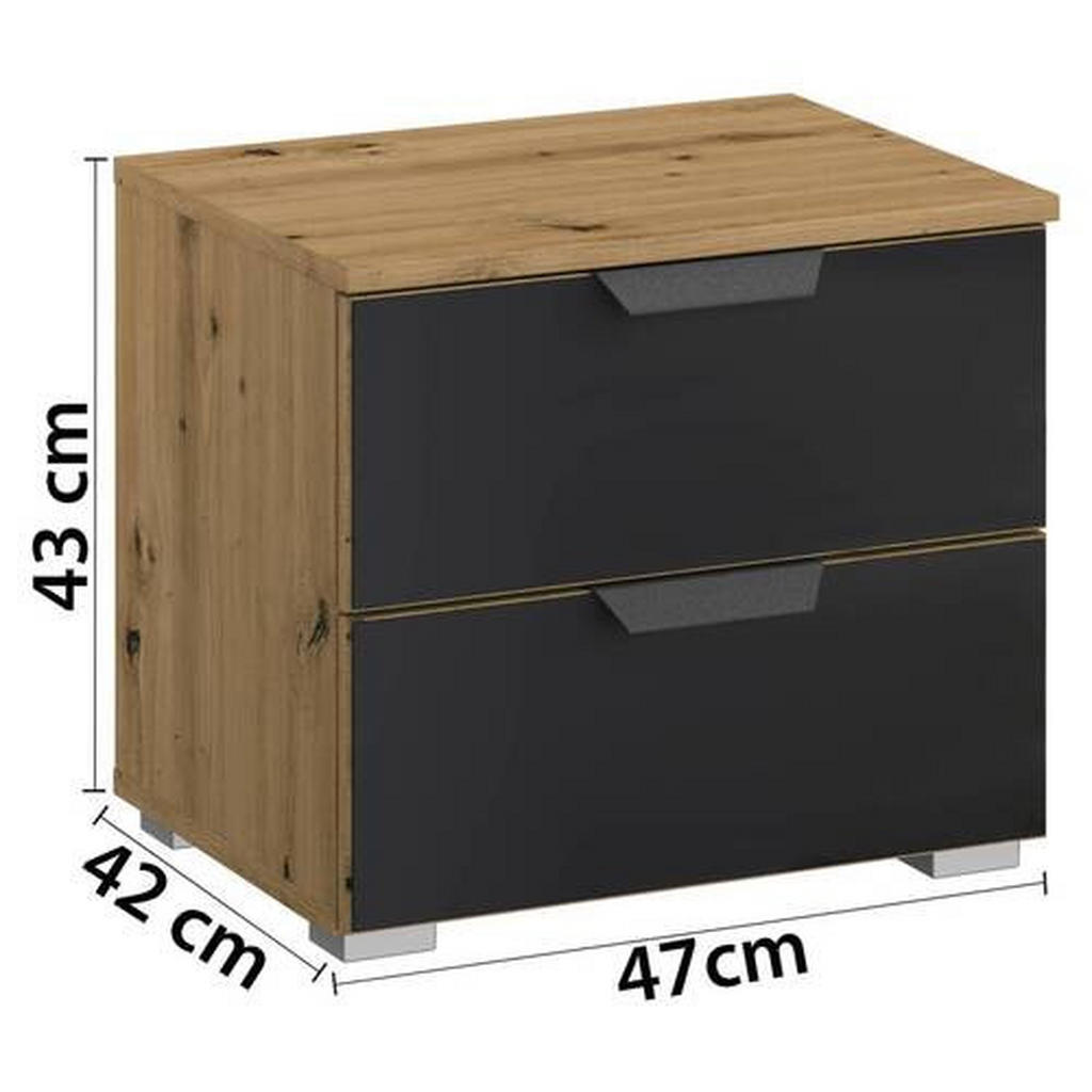 Thumbnail - Rauch Möbel Nachtschrank, Anthrazit, Eiche Artisan, Metall, 2 Schubladen, 47x43x42 cm, Blauer Engel, Goldenes M, Made in...