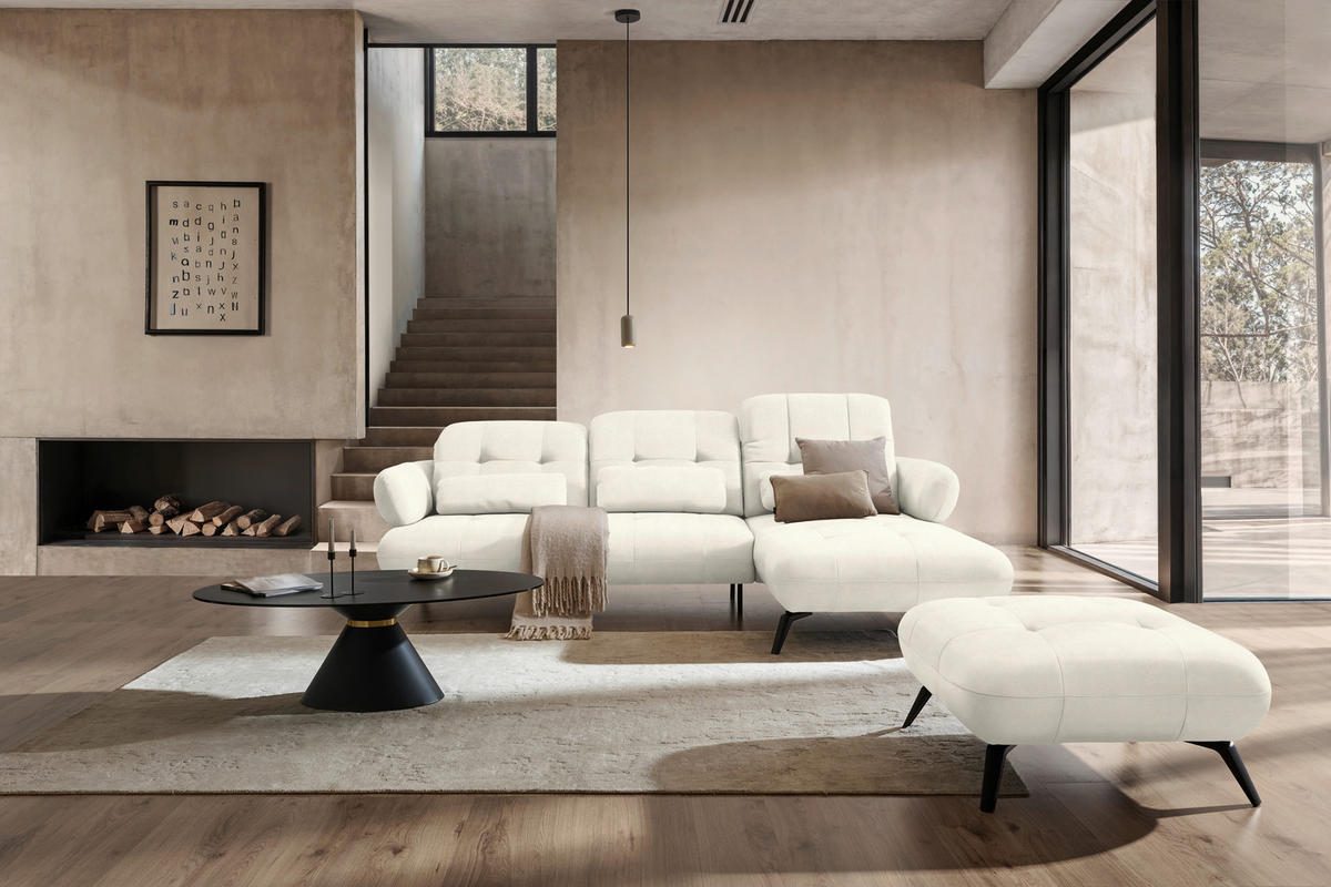 ECKSOFA Flachgewebe Naturfarben  - Schwarz/Naturfarben, Design, Textil/Metall (282/189cm) - Novel