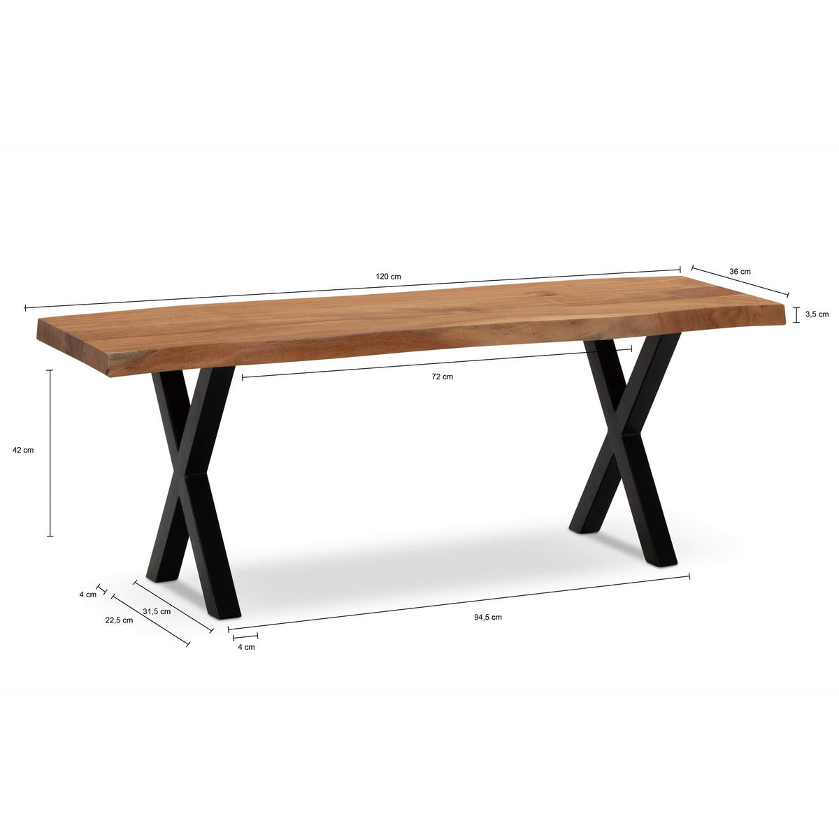 GARDEROBNA KLOP barve akacije, svetlo rjava - svetlo rjava/črna, Design, kovina/les (120/40/45,5cm) - MID.YOU