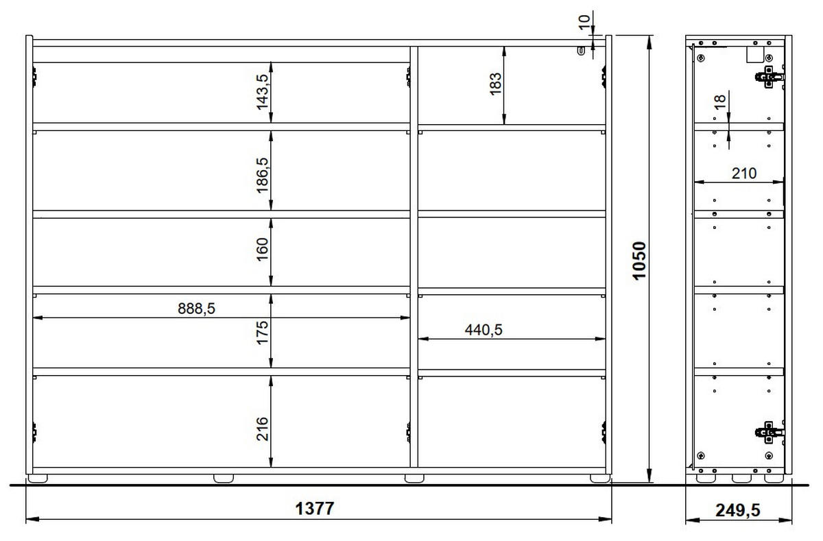 SCHUHSCHRANK Graphitfarben, Eichefarben  - Eichefarben/Schwarz, Design, Holzwerkstoff/Kunststoff (138/105/25cm)