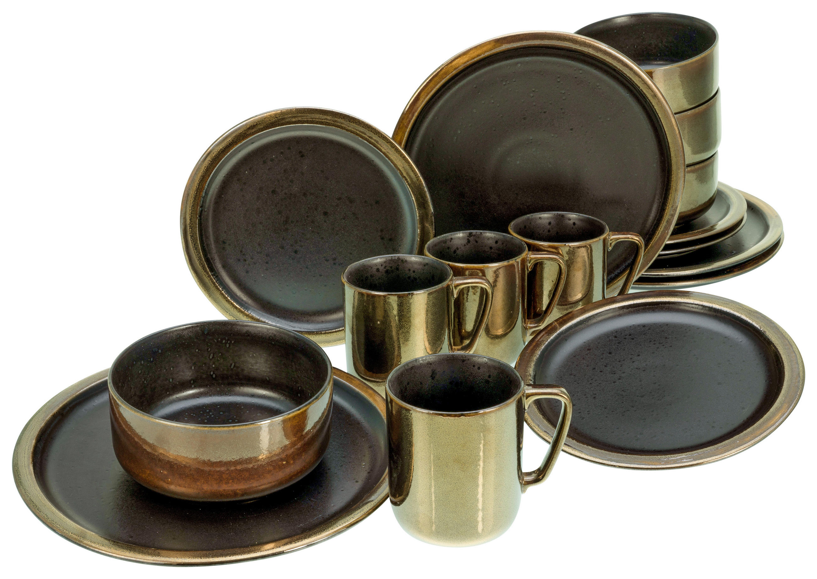 KOMBISERVICE Schwarz, Goldfarben 16-teilig  - Goldfarben/Schwarz, MODERN, Keramik (40,5/37/49,5cm) - Creatable