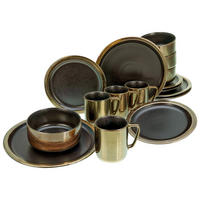 KOMBINOVANÝ SERVIS, 16-dielne, kamenina - čierna/zlatá, Modern, keramika (40,5/37/49,5cm) - Creatable