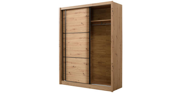 SCHIEBETÜRENSCHRANK 166/215,5/60 cm 2-türig Eiche Artisan  - Schwarz/Eiche Artisan, Basics, Holzwerkstoff/Metall (166/215,5/60cm) - Xora